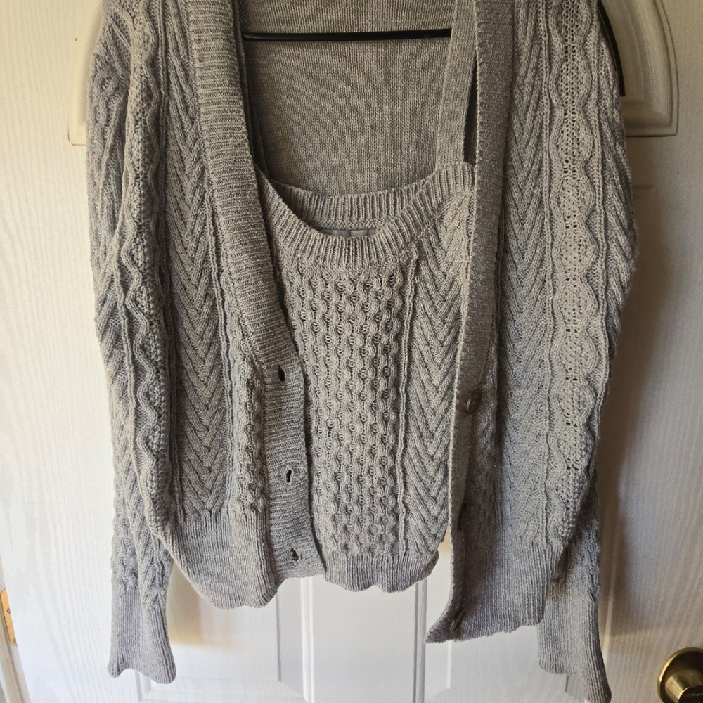 Absolutely Famous Heather Gray Cable Knit Cardigan